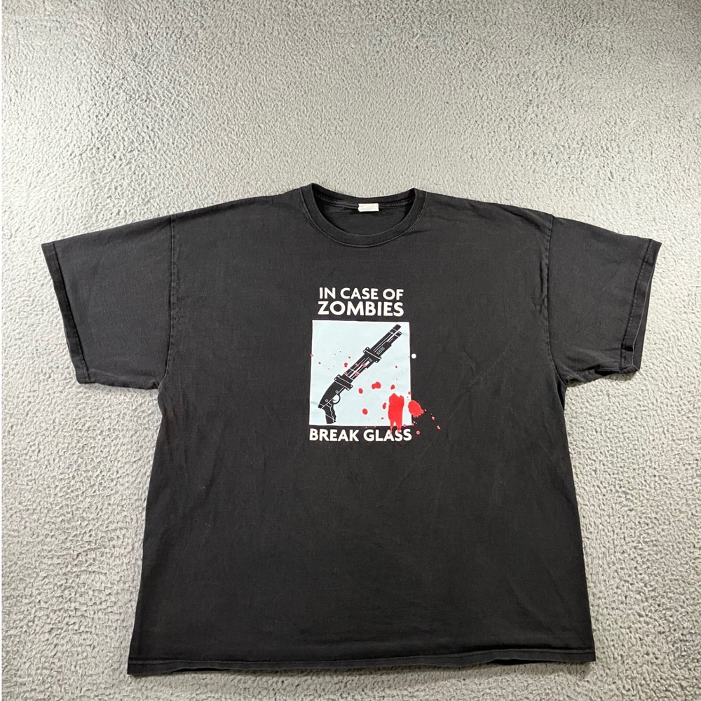 Vintage Delta Magnum Weight T‎ Shirt 2XL Black In Case Of Zombies Graphic Y2K